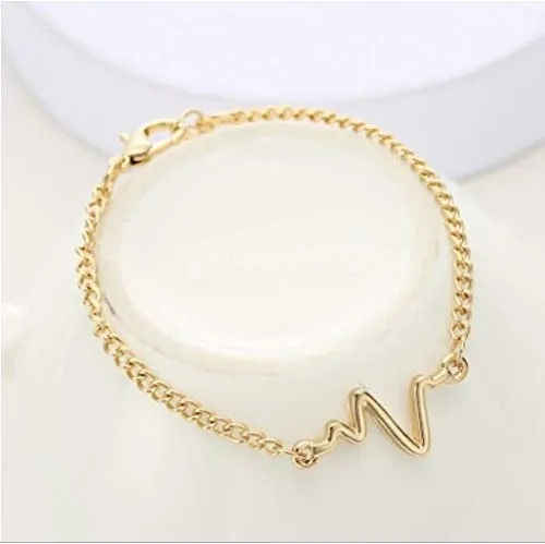 Yellow Chimes Rings Yellow Chimes Exclusive Collection Beautiful Simple Creative ECG Style Heartbeat Wave Stainless Steel Wristband Chain Link Bracelets for Women and Girls