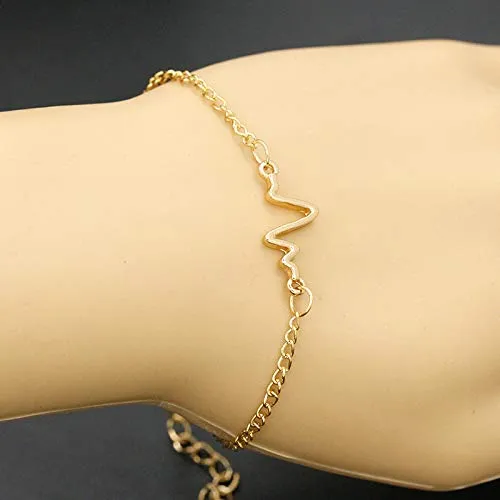 Yellow Chimes Rings Yellow Chimes Exclusive Collection Beautiful Simple Creative ECG Style Heartbeat Wave Stainless Steel Wristband Chain Link Bracelets for Women and Girls