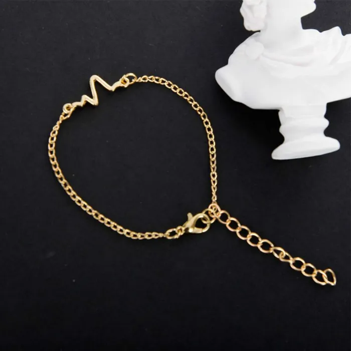 Yellow Chimes Rings Yellow Chimes Exclusive Collection Beautiful Simple Creative ECG Style Heartbeat Wave Stainless Steel Wristband Chain Link Bracelets for Women and Girls