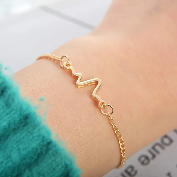 Yellow Chimes Rings Yellow Chimes Exclusive Collection Beautiful Simple Creative ECG Style Heartbeat Wave Stainless Steel Wristband Chain Link Bracelets for Women and Girls