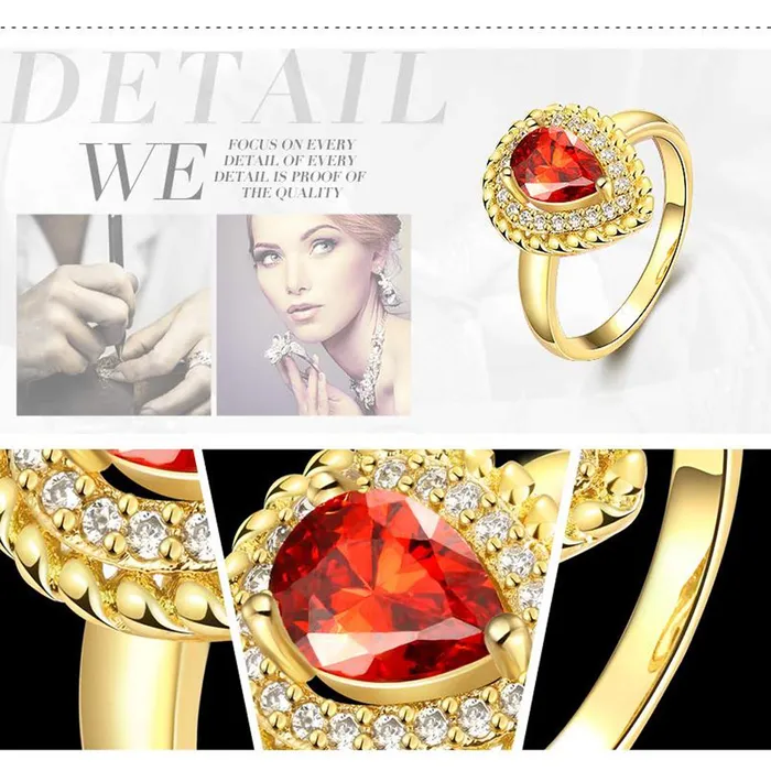 Yellow Chimes Rings Yellow Chimes Fashion Collection Red Drop Crystal Alloy Zircon GoldPlated Plated Ring for Women Girls