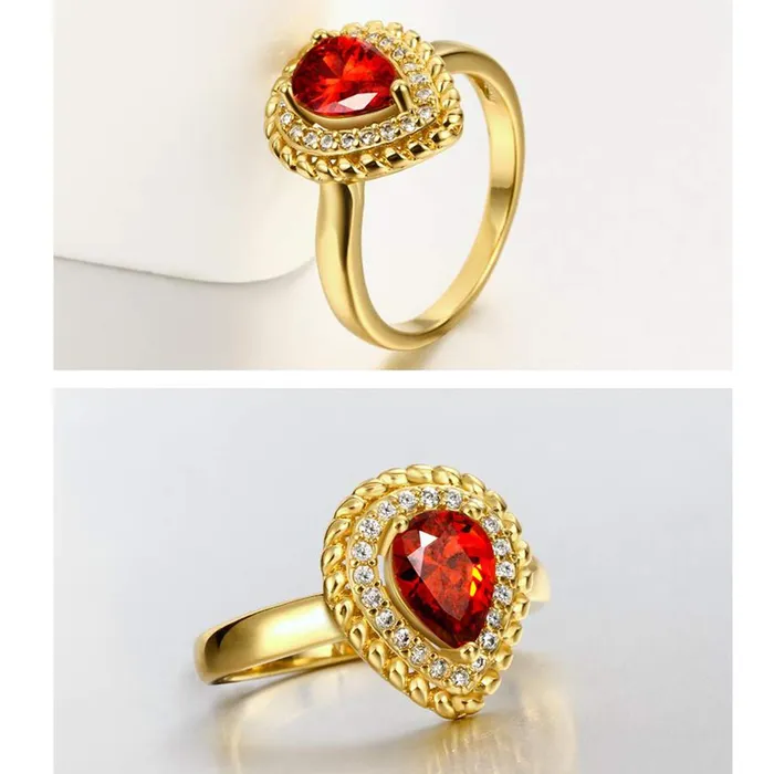 Yellow Chimes Rings Yellow Chimes Fashion Collection Red Drop Crystal Alloy Zircon GoldPlated Plated Ring for Women Girls