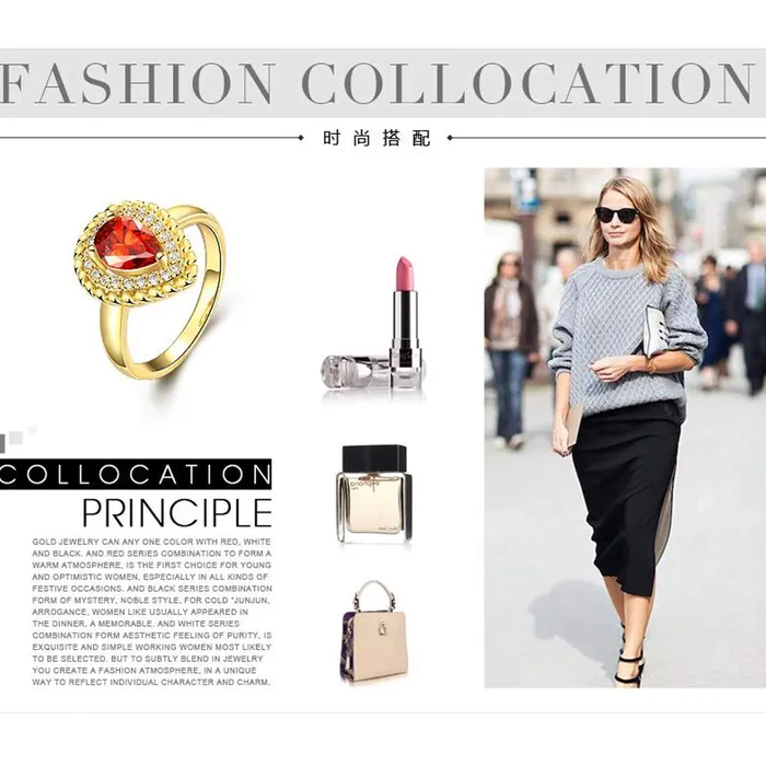 Yellow Chimes Rings Yellow Chimes Fashion Collection Red Drop Crystal Alloy Zircon GoldPlated Plated Ring for Women Girls