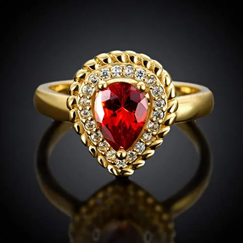 Yellow Chimes Rings Yellow Chimes Fashion Collection Red Drop Crystal Alloy Zircon GoldPlated Plated Ring for Women Girls