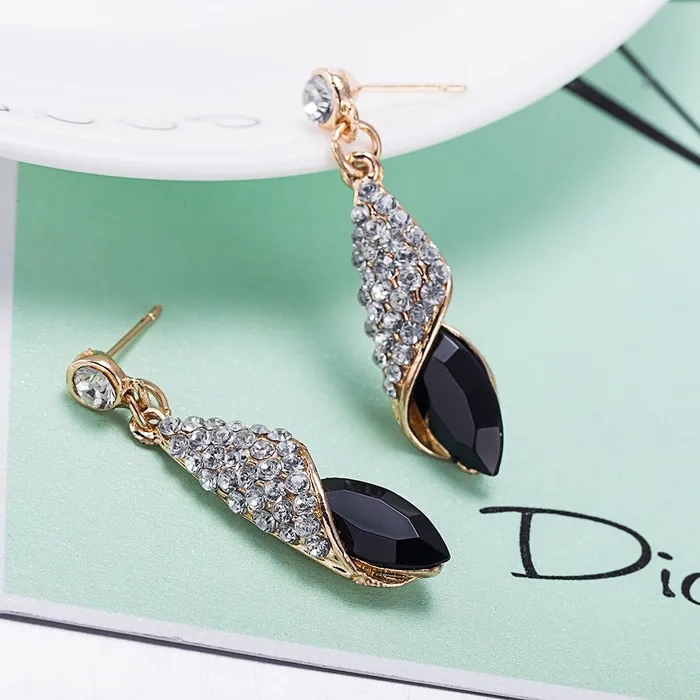 Yellow Chimes Rings Yellow Chimes Gold Plated Black Crystal Earrings for Women and Girls