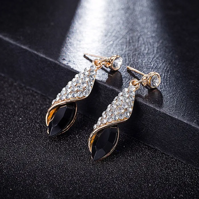 Yellow Chimes Rings Yellow Chimes Gold Plated Black Crystal Earrings for Women and Girls