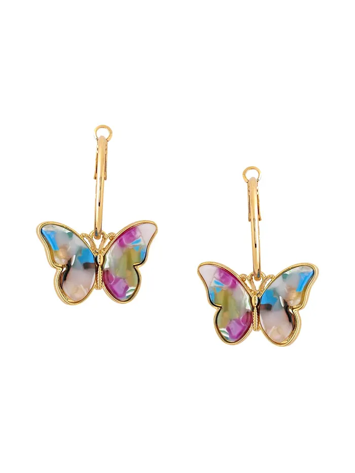 Yellow Chimes Rings Yellow Chimes Hoop Earrings for Women Fashion Multicolor Butterfly Shaped Hoops Earrings Set Gold Plated Big Hoops Bali Earrings for Girls Birthday Gift for Girls Anniversary Gift for Wife