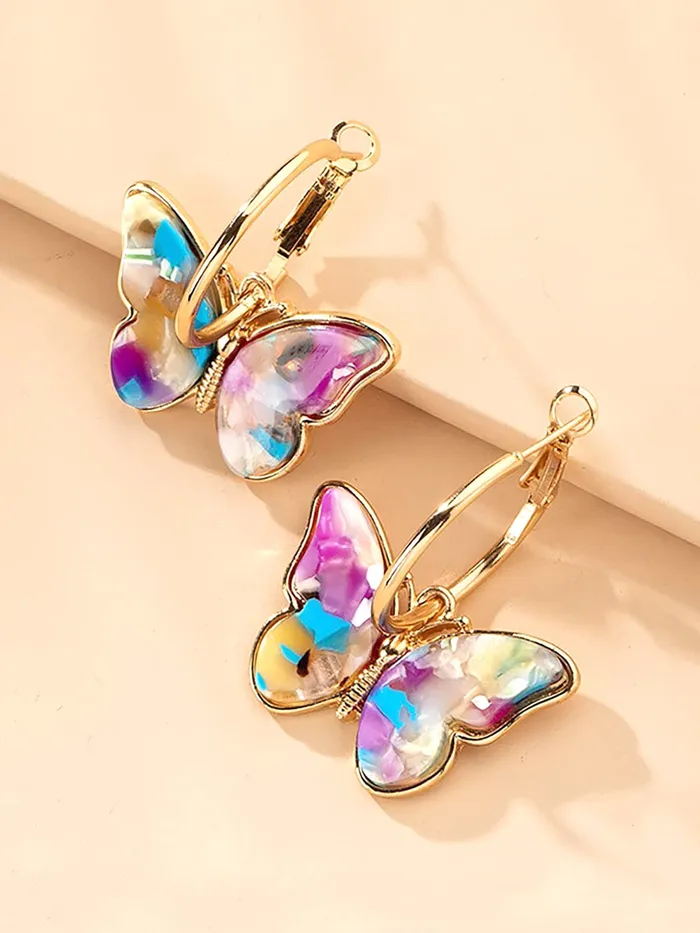 Yellow Chimes Rings Yellow Chimes Hoop Earrings for Women Fashion Multicolor Butterfly Shaped Hoops Earrings Set Gold Plated Big Hoops Bali Earrings for Girls Birthday Gift for Girls Anniversary Gift for Wife
