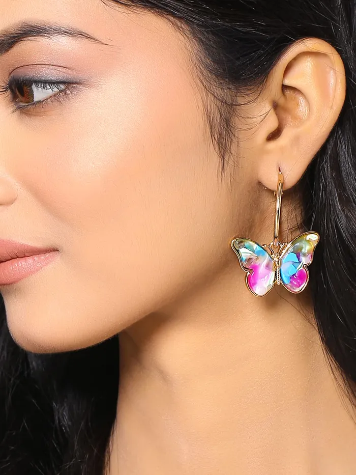 Yellow Chimes Rings Yellow Chimes Hoop Earrings for Women Fashion Multicolor Butterfly Shaped Hoops Earrings Set Gold Plated Big Hoops Bali Earrings for Girls Birthday Gift for Girls Anniversary Gift for Wife