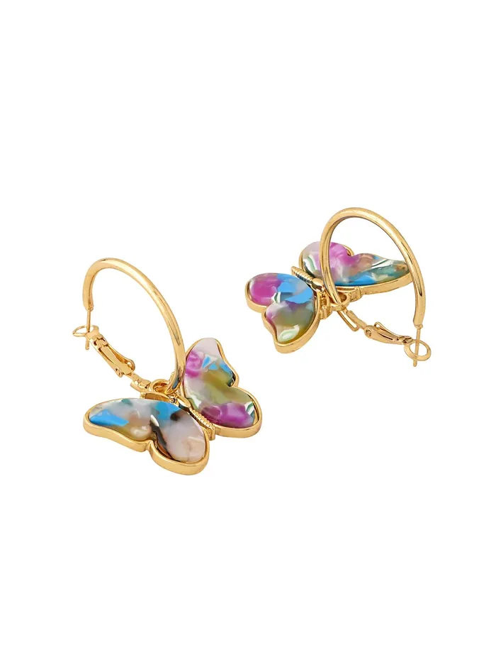 Yellow Chimes Rings Yellow Chimes Hoop Earrings for Women Fashion Multicolor Butterfly Shaped Hoops Earrings Set Gold Plated Big Hoops Bali Earrings for Girls Birthday Gift for Girls Anniversary Gift for Wife