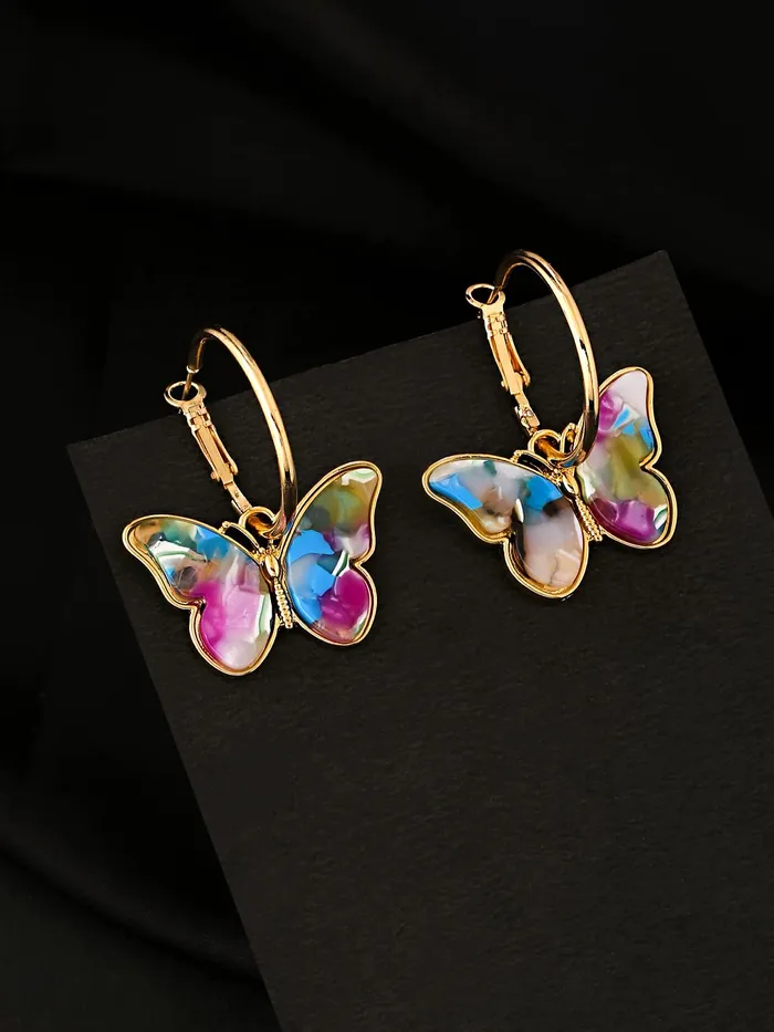 Yellow Chimes Rings Yellow Chimes Hoop Earrings for Women Fashion Multicolor Butterfly Shaped Hoops Earrings Set Gold Plated Big Hoops Bali Earrings for Girls Birthday Gift for Girls Anniversary Gift for Wife