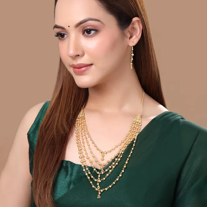 Yellow Chimes Rings Yellow Chimes Jewellery Set for Women and Girls One Gram Gold Jewellery Set for Women Gold Plated Necklace Set Long Haram Jewellery Set Birthday Gift for Girls Women Anniversary Gift for Wife