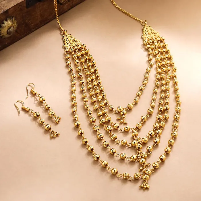 Yellow Chimes Rings Yellow Chimes Jewellery Set for Women and Girls One Gram Gold Jewellery Set for Women Gold Plated Necklace Set Long Haram Jewellery Set Birthday Gift for Girls Women Anniversary Gift for Wife