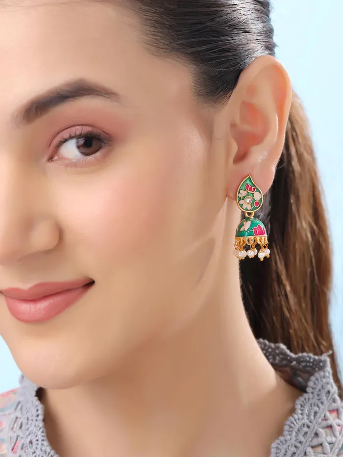 Yellow Chimes Rings Yellow Chimes Meenakari Jhumka Earrings for Women Traditional Jhumki Earrings Set for Girls Combo of 5 Pairs Jhumkas Ethnic Gold Plated Women Earrings Chic Reverie Birthday Gift For Girls