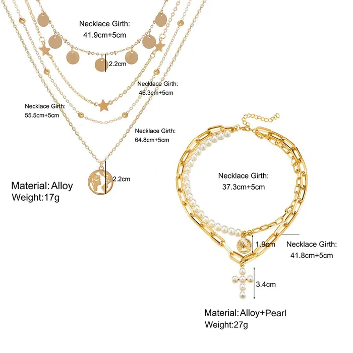 Yellow Chimes Rings Yellow Chimes Pearl Cross Fashion Multilayer Gold Toned Chain Choker Necklace Combo for Women and Girls