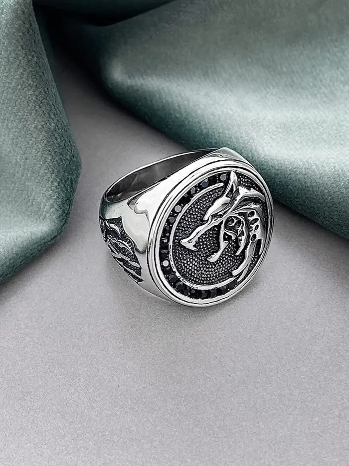 Yellow Chimes Rings Yellow Chimes Rings for Men Stainless Steel Men Ring Viking Ring Wizard Warrior Hunter Wolf Head Silver Ring for Men and Boys Size 10