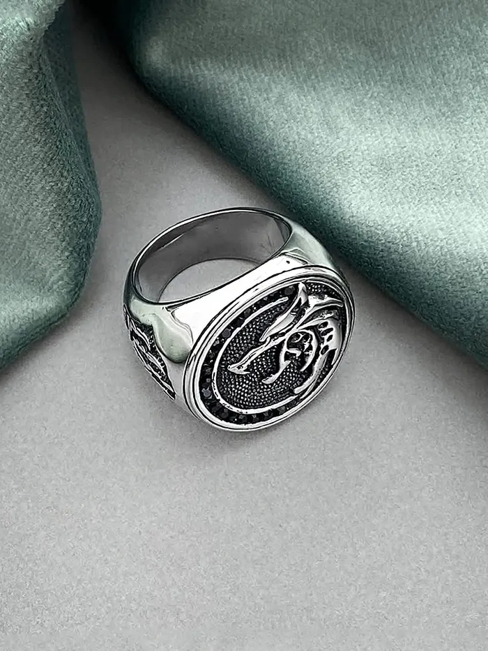 Yellow Chimes Rings Yellow Chimes Rings for Men Stainless Steel Men Ring Viking Ring Wizard Warrior Hunter Wolf Head Silver Ring for Men and Boys Size 10