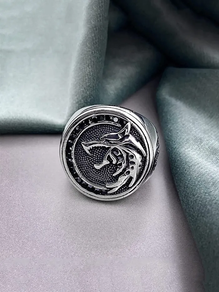 Yellow Chimes Rings Yellow Chimes Rings for Men Stainless Steel Men Ring Viking Ring Wizard Warrior Hunter Wolf Head Silver Ring for Men and Boys Size 10