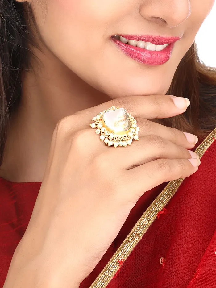 Yellow Chimes Rings Yellow Chimes Rings for Women Traditional Stone Ring Classic Gold Plated Mothi Cocktail Rings for Women and Girls