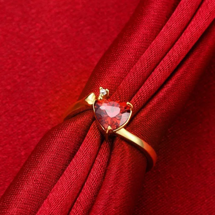 Yellow Chimes Rings Yellow Chimes Valentines Gift Combo of Queen Heart Red Austrian Crystal Ring in Red Velvet Rose Ring Box for Women and Girls