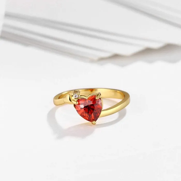 Yellow Chimes Rings Yellow Chimes Valentines Gift Combo of Queen Heart Red Austrian Crystal Ring in Red Velvet Rose Ring Box for Women and Girls