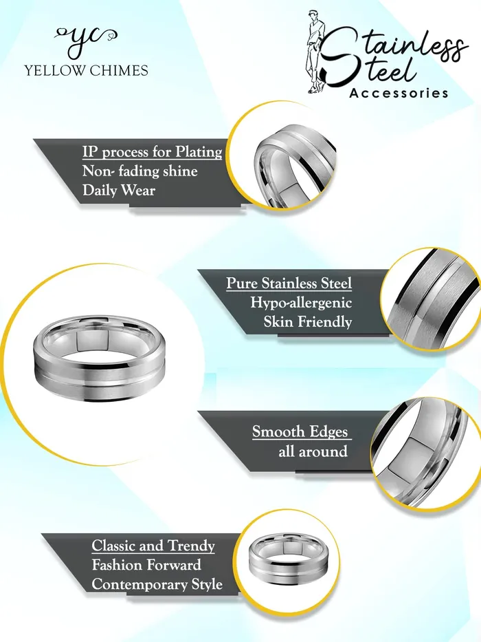 Yellow Chimes Silver Rings For Men Pack of 1 Stainless Steel Men Ring Silver Toned Grey Finger Ring for Boys Ideal Gift For Men and Boys Yellow Chimes Necklaces