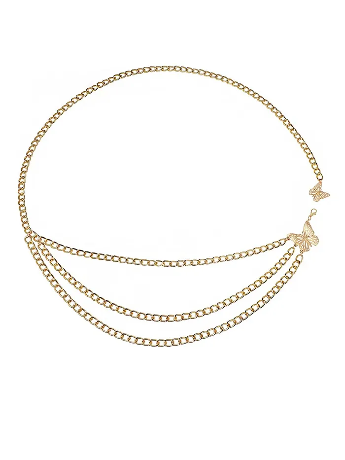 Yellow Chimes Waist Chain for Women Pearl studded Three layerd Golden Waist Chain for Women and Girls Yellow Chimes Bracelets