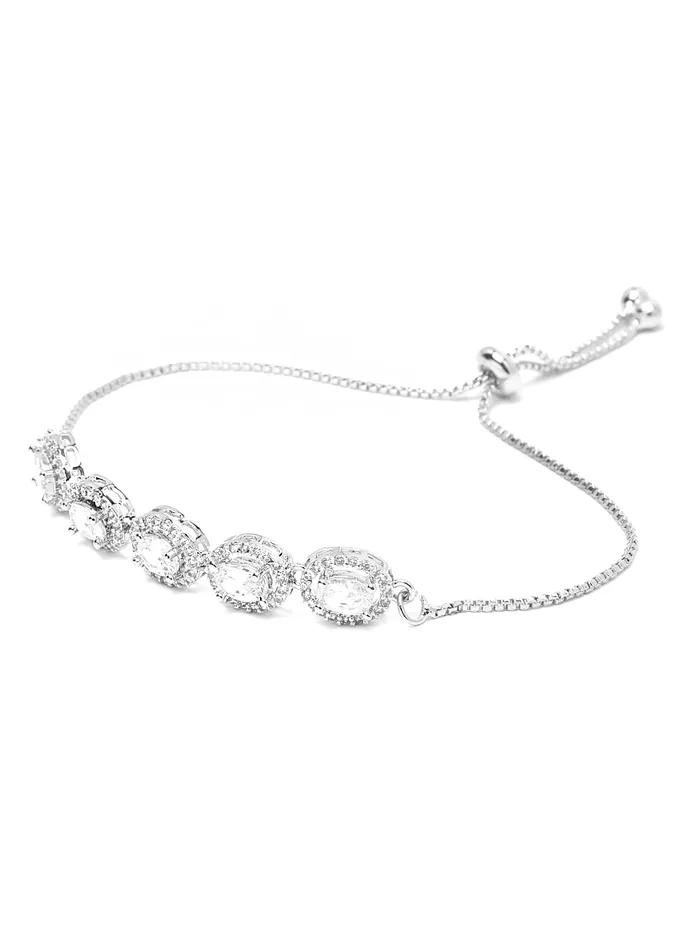 Yellow Chimes Women Crystal Bracelets Circular Shaped Silver Toned Bracelets White CZ Crystals Bracelet For Woman Birthday Gift for Girls Women Anniversary Gift for Wife Yellow Chimes Bracelets