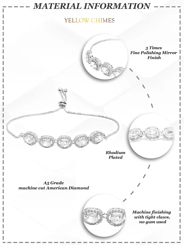 Yellow Chimes Women Crystal Bracelets Circular Shaped Silver Toned Bracelets White CZ Crystals Bracelet For Woman Birthday Gift for Girls Women Anniversary Gift for Wife Yellow Chimes Bracelets