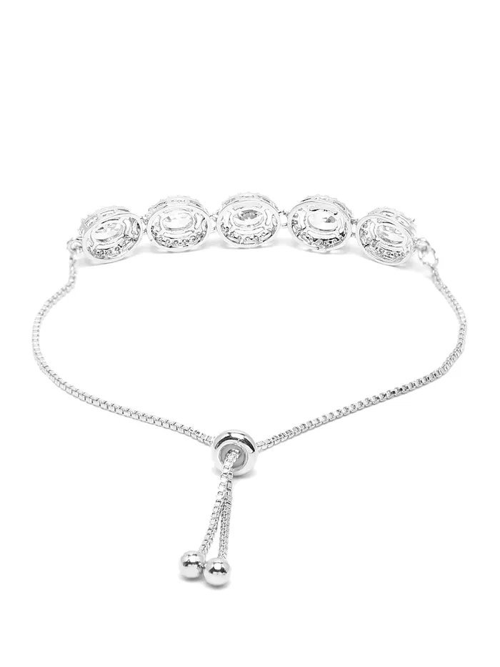 Yellow Chimes Women Crystal Bracelets Circular Shaped Silver Toned Bracelets White CZ Crystals Bracelet For Woman Birthday Gift for Girls Women Anniversary Gift for Wife Yellow Chimes Bracelets