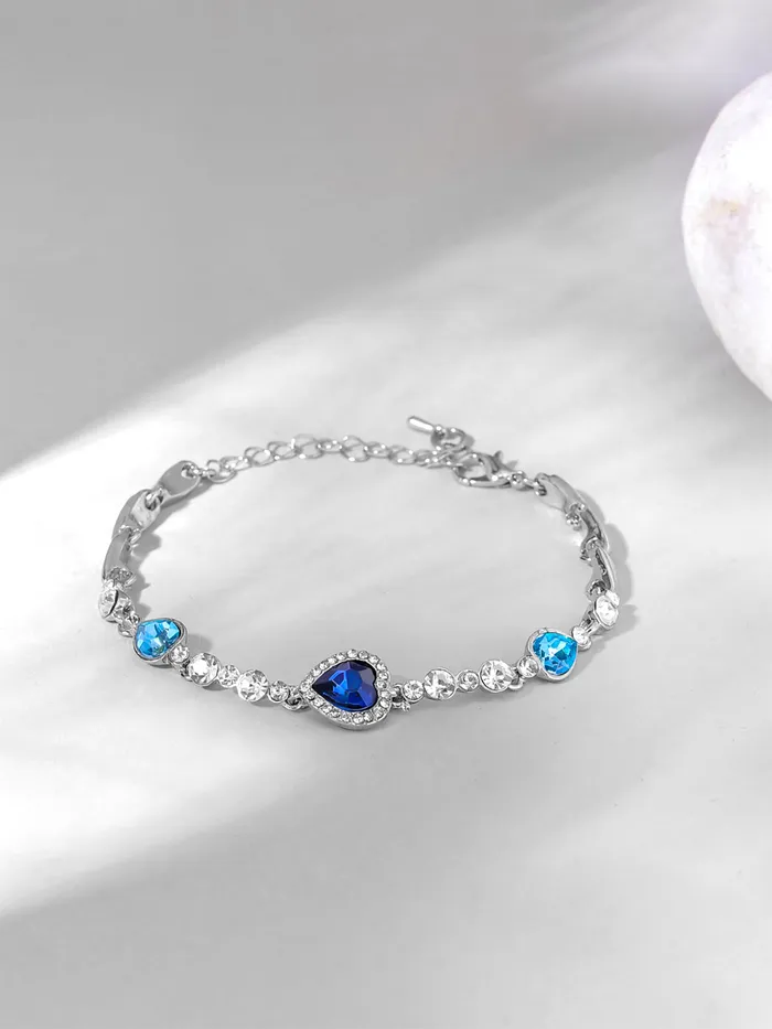Yellow Chimes Women Crystal Bracelets Heart Shaped Silver toned Bracelets Blue CZ Crystals Bracelet For Woman Birthday Gift for Girls Women Anniversary Gift for Wife Yellow Chimes Rings
