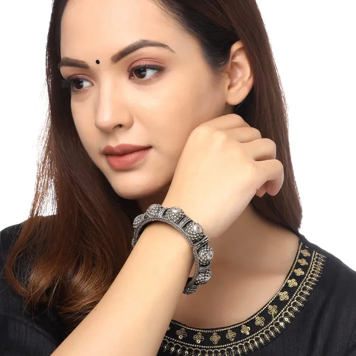 Yellow Chimes Yellow Chimes Bangles for Women and Girls Traditional Silver Oxidised Bangles for Girls Stone Bangle Birthday Gift For girls and women Anniversary Gift for Wife Earrings