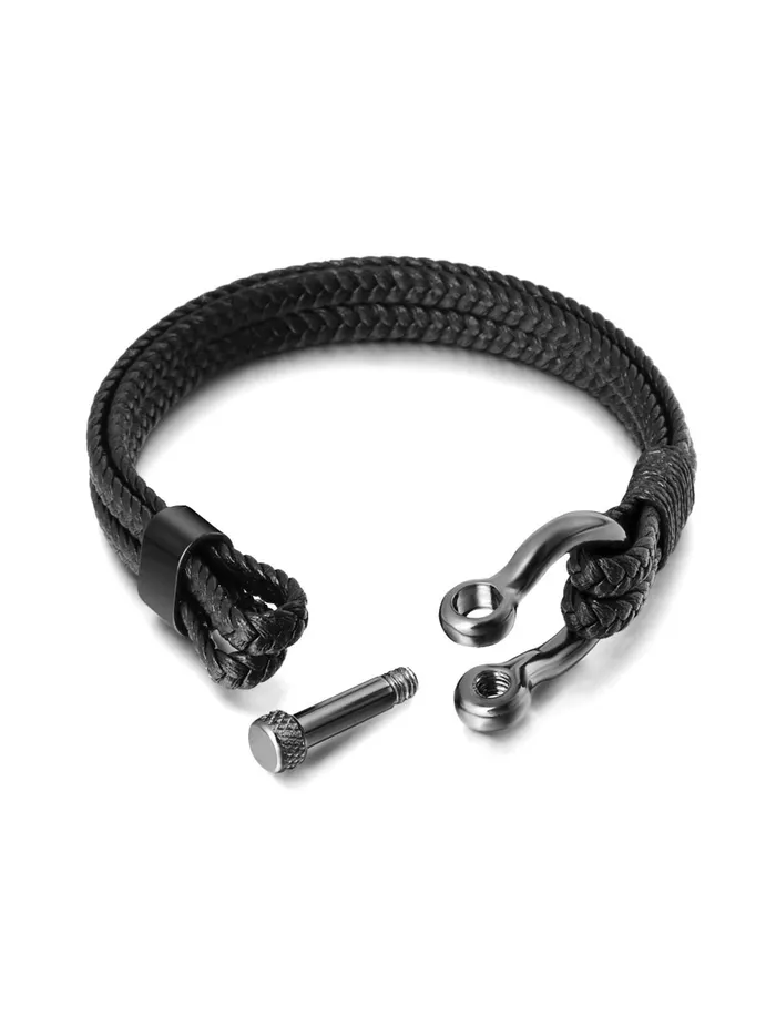 Yellow Chimes Yellow Chimes Bracelets for Men and Boys Black Leather Bracelet for Men Stainless Steel Genuine Leather Wrap Bracelets for Men Birthday Gift for Men and Boys Anniversary Gift for Husband Rings
