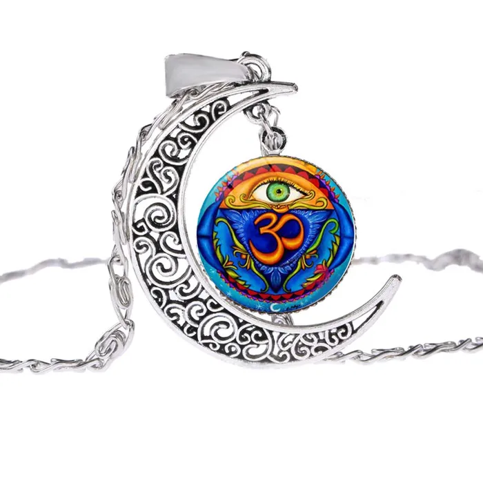 Yellow Chimes Yellow Chimes Crescent Moonlight Yoga Om Evil Eye Protection Glass Cabochon Pendant with Chain Necklace for Women and Girls Rings Yellow Chimes Yellow Chimes Crescent Moonlight Yoga Om Evil Eye Protection Glass Cabochon Pendant with Chain Necklace for Women and Girls Rings