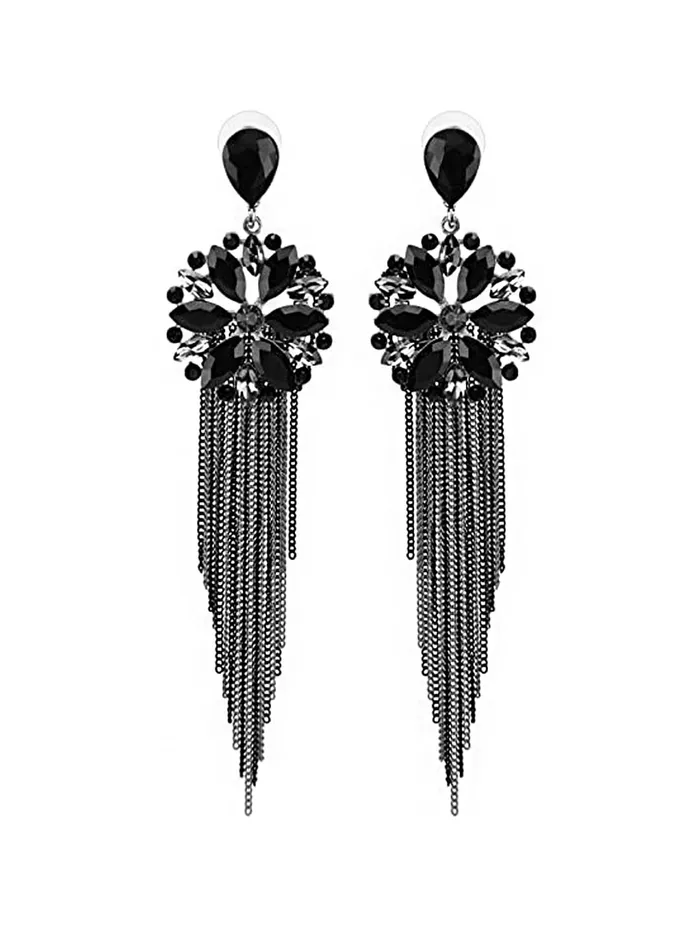 Yellow Chimes Yellow Chimes Danglers Earrings for Women Black Crystal Earrings Long Chains Tassel Danglers Earrings for Women and Girls Necklaces Yellow Chimes Yellow Chimes Danglers Earrings for Women Black Crystal Earrings Long Chains Tassel Danglers Earrings for Women and Girls Necklaces