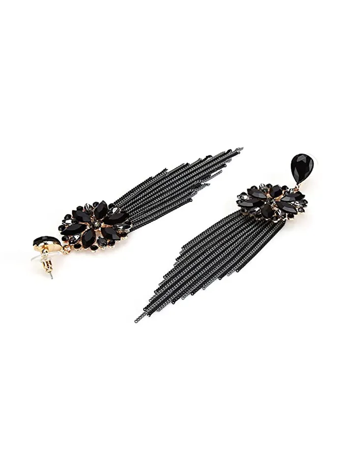 Yellow Chimes Yellow Chimes Danglers Earrings for Women Black Crystal Earrings Long Chains Tassel Danglers Earrings for Women and Girls Necklaces