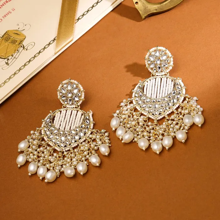 Yellow Chimes Yellow Chimes Earrings for Women and Girls Traditional Chandbali Gold Plated Kundan Stone Chand Baliyan Earrings Birthday Gift for girls and women Anniversary Gift for Wife Necklaces
