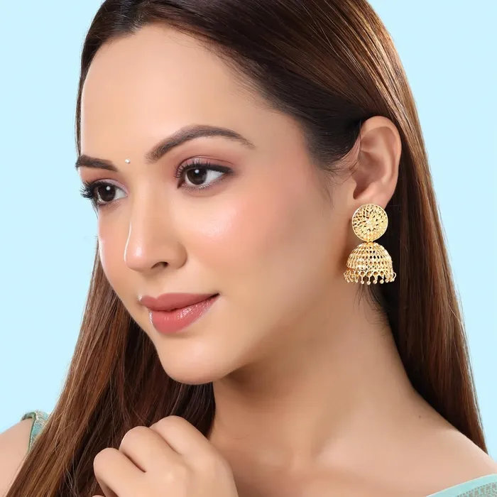 Yellow Chimes Yellow Chimes Earrings for Women and Girls Traditional Golden Jhumka Earrings for Women One Gram Gold Plated Combo Of 2 Pairs Big Jhumka Jhumki Earrings Birthday Gift for Girls Women Rings