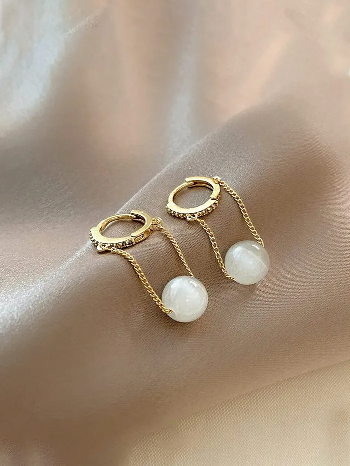 Yellow Chimes Yellow Chimes Earrings For Women Gold Tone Small Hoop With Hanging Chain White Pearl Drop Earrings For Women and Girls Earrings
