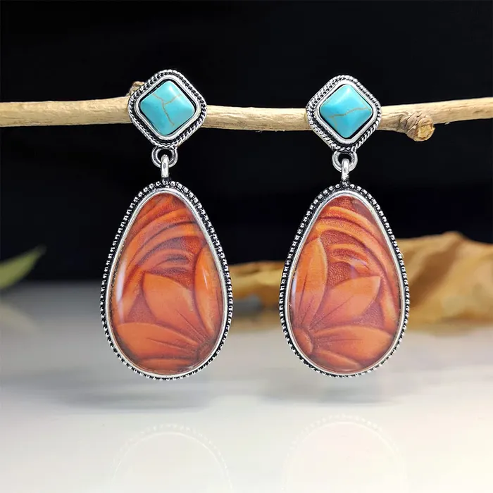 Yellow Chimes Yellow Chimes Earrings For Women Silver Toned Blue and Orange Stone Studded Tear Drop Shaped Earrings For Women and Girls Necklaces