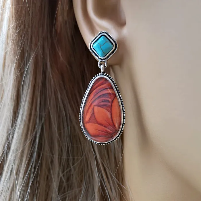 Yellow Chimes Yellow Chimes Earrings For Women Silver Toned Blue and Orange Stone Studded Tear Drop Shaped Earrings For Women and Girls Necklaces