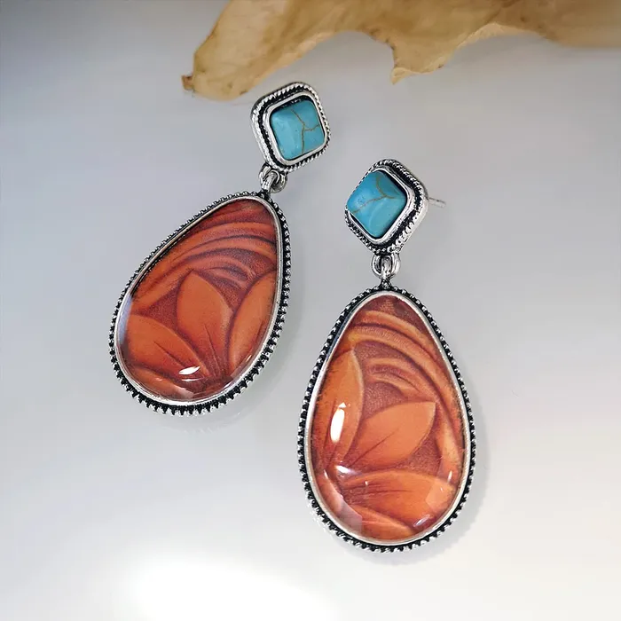 Yellow Chimes Yellow Chimes Earrings For Women Silver Toned Blue and Orange Stone Studded Tear Drop Shaped Earrings For Women and Girls Necklaces