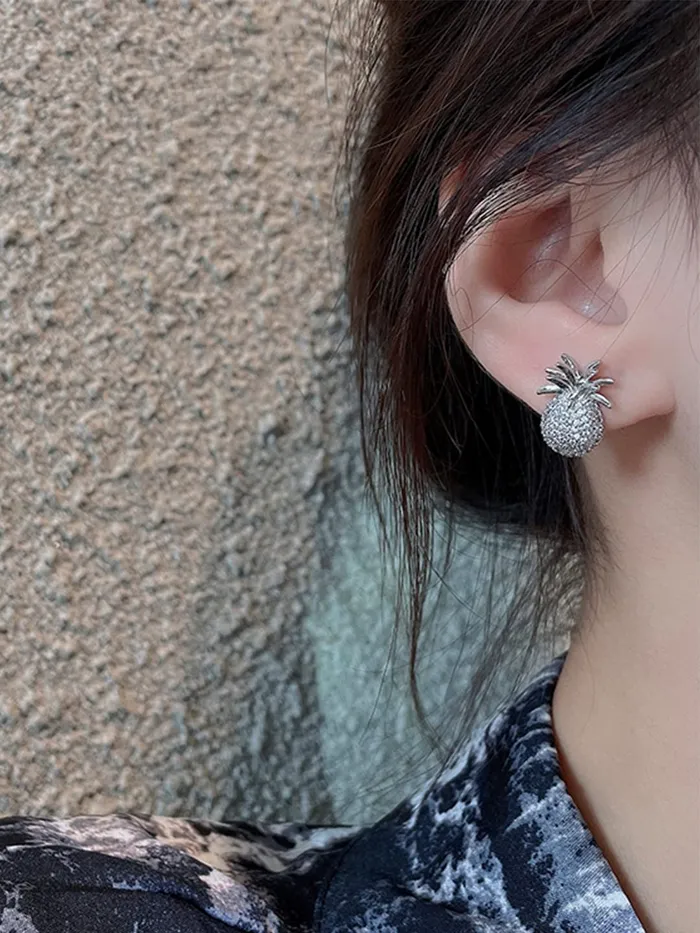 Yellow Chimes Yellow Chimes Earrings For Women Silver Toned Crystal Studded Pineapple Fruit Shape Stud Earrings For Women and Girls Necklaces