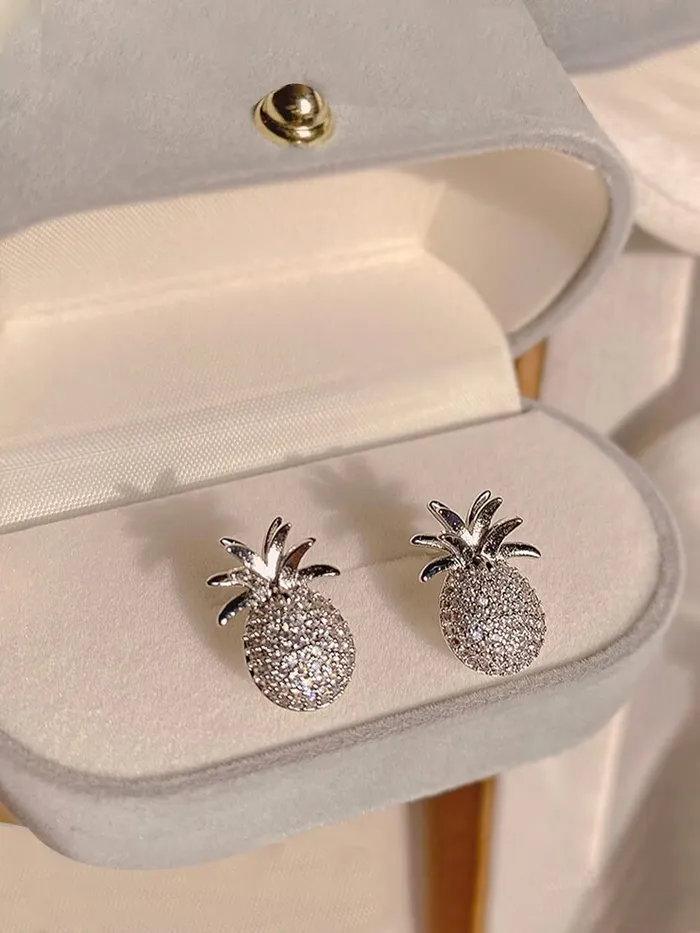 Yellow Chimes Yellow Chimes Earrings For Women Silver Toned Crystal Studded Pineapple Fruit Shape Stud Earrings For Women and Girls Necklaces