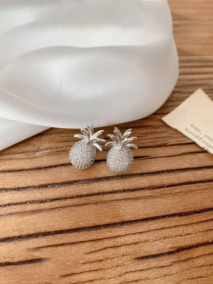 Yellow Chimes Yellow Chimes Earrings For Women Silver Toned Crystal Studded Pineapple Fruit Shape Stud Earrings For Women and Girls Necklaces