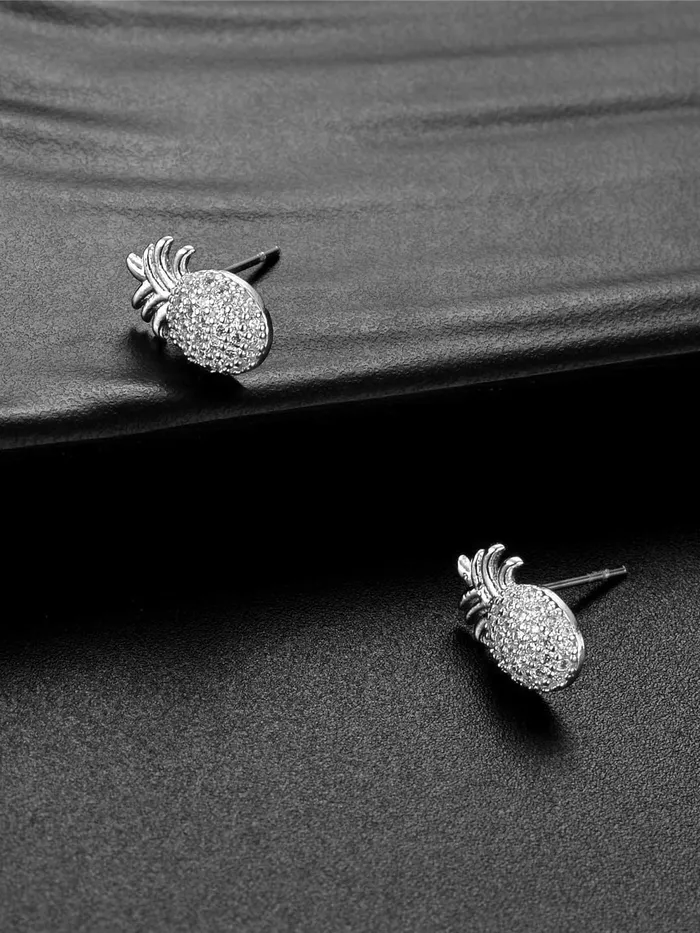 Yellow Chimes Yellow Chimes Earrings For Women Silver Toned Crystal Studded Pineapple Fruit Shape Stud Earrings For Women and Girls Necklaces