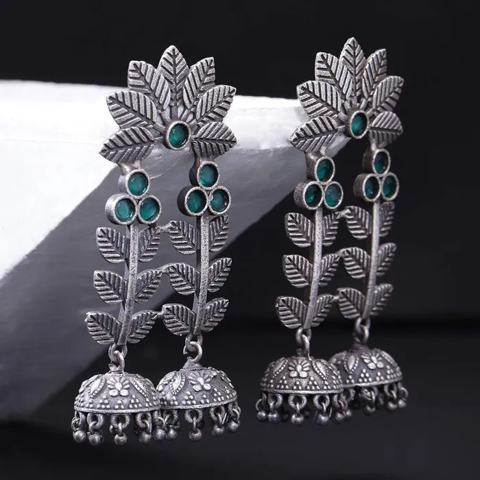Yellow Chimes Yellow Chimes Genuine Silver lookalike Oxidised Jhumka Earrings Silver Polish Statement Traditional Dangler Earrings for Women Girls Necklaces
