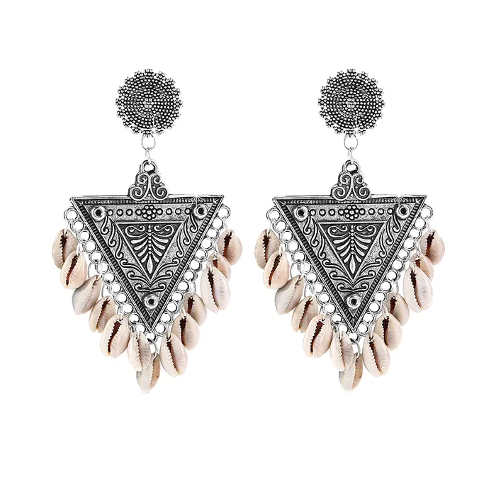 Yellow Chimes Yellow Chimes Hanging Shell Triangle Shaped Oxidized Silver Traditional ChandBali Dangle Earrings for Women and Girls Necklaces Yellow Chimes Yellow Chimes Hanging Shell Triangle Shaped Oxidized Silver Traditional ChandBali Dangle Earrings for Women and Girls Necklaces