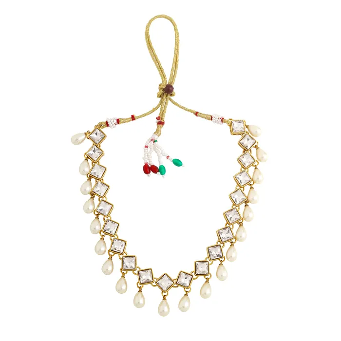 Yellow Chimes Yellow Chimes Jewellery Set for Women and Girls Kundan Necklace Set Gold Plated Kundan Studded Pearl Drop Choker Necklace Set Birthday Gift for girls and women Anniversary Gift for Wife Earrings