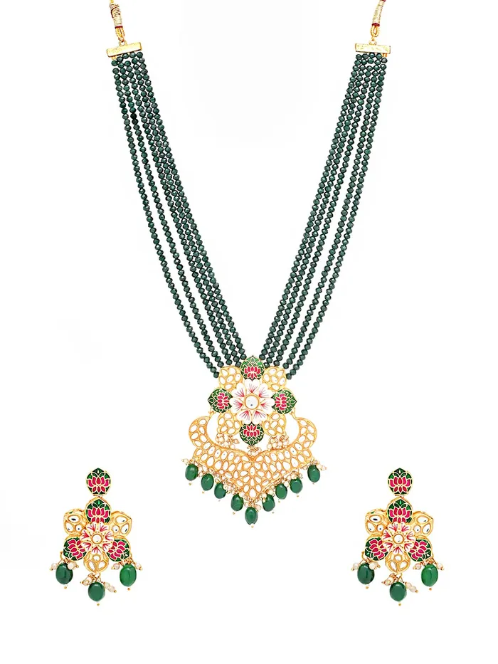 Yellow Chimes Yellow Chimes Jewellery Set for Women Kundan Studded Gold Toned Meenakari Touch Charm Necklace Set with Earrings for Women and Girls Necklaces Yellow Chimes Yellow Chimes Jewellery Set for Women Kundan Studded Gold Toned Meenakari Touch Charm Necklace Set with Earrings for Women and Girls Necklaces
